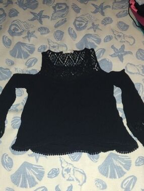 Rewind Black Off-Shoulder Lace Yoke Sweater